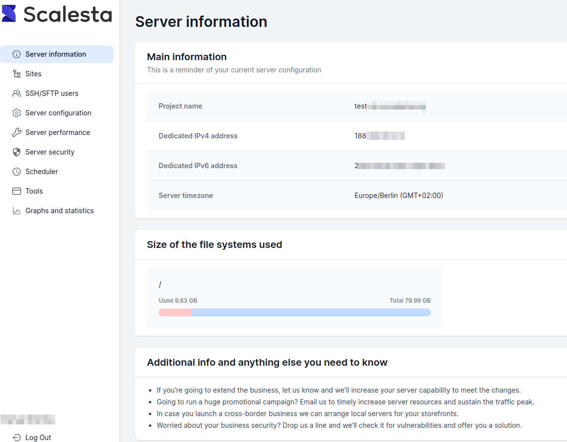 myscalesta server info